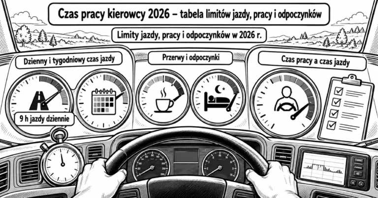 Czas pracy kierowcy 2026 – tabela limitów jazdy, pracy i odpoczynków