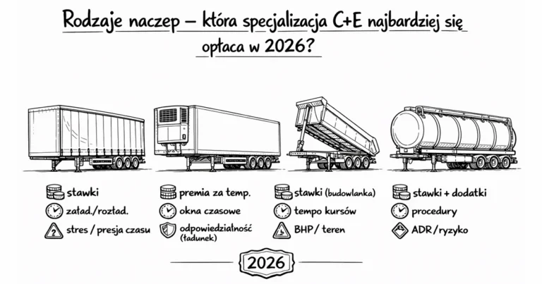 Rodzaje naczep w transporcie 2026 – która specjalizacja C+E najbardziej się opłaca?