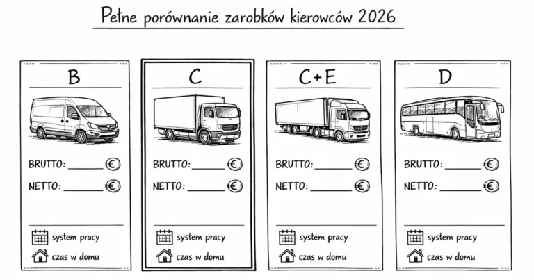 Zarobki kierowców 2026 – B, C, C+E, D. Pełne porównanie brutto i netto
