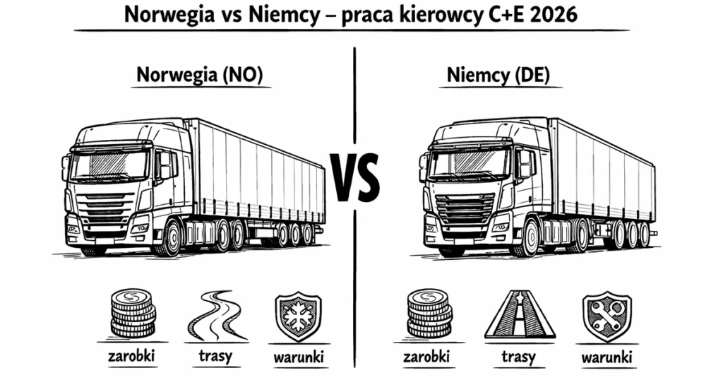 Norwegia vs Niemcy – praca kierowcy C+E w 2026. Zarobki, warunki i trasy