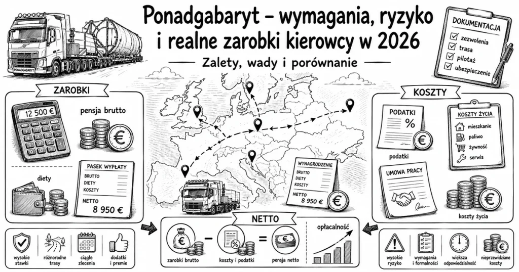Ponadgabaryt – wymagania, ryzyko i realne zarobki kierowcy w 2026