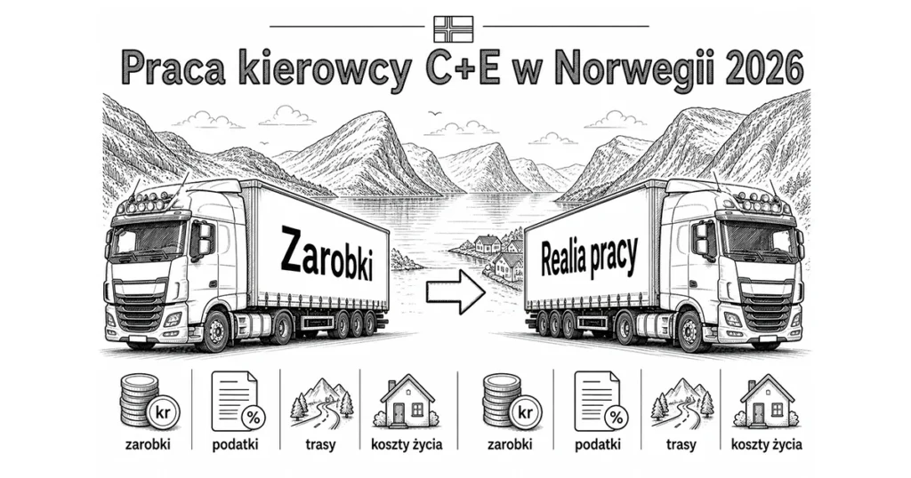 Praca kierowcy C+E w Norwegii 2026 – zarobki, podatki i realia