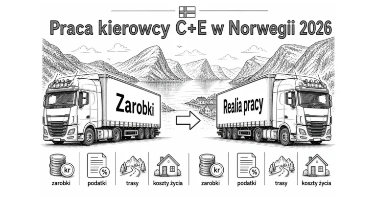 Praca kierowcy C+E w Norwegii 2026 – zarobki, podatki i realia