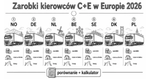 Zarobki kierowców C+E w Europie 2026 – porównanie 7 krajów (kalkulator + mapa)