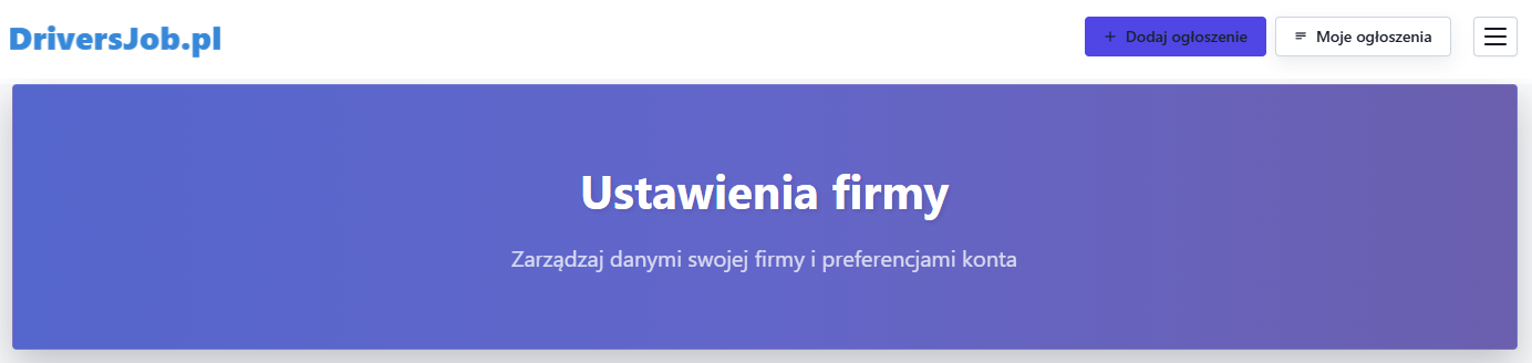 Panel firmy z przyciskiem Dodaj ogłoszenie