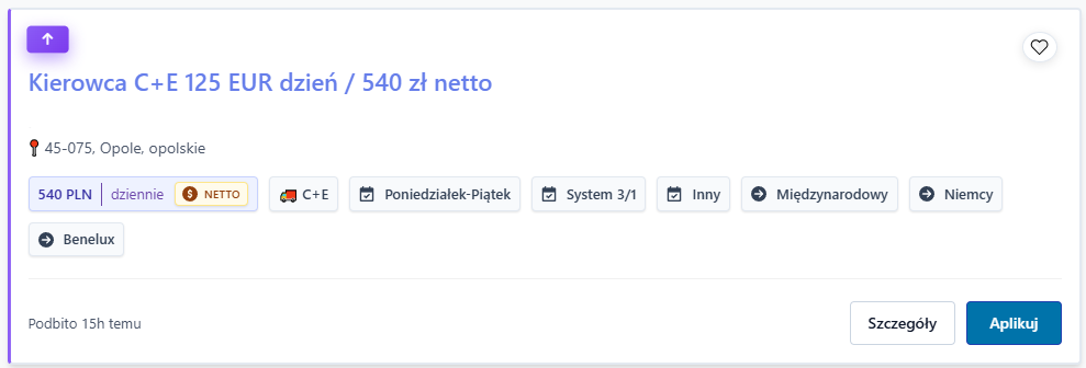 Karta oferty z ikoną serca do zapisywania w ulubionych