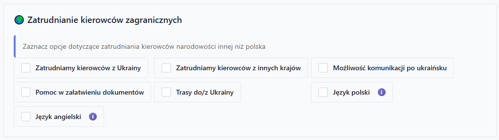 Sekcja Zatrudnianie kierowców zagranicznych